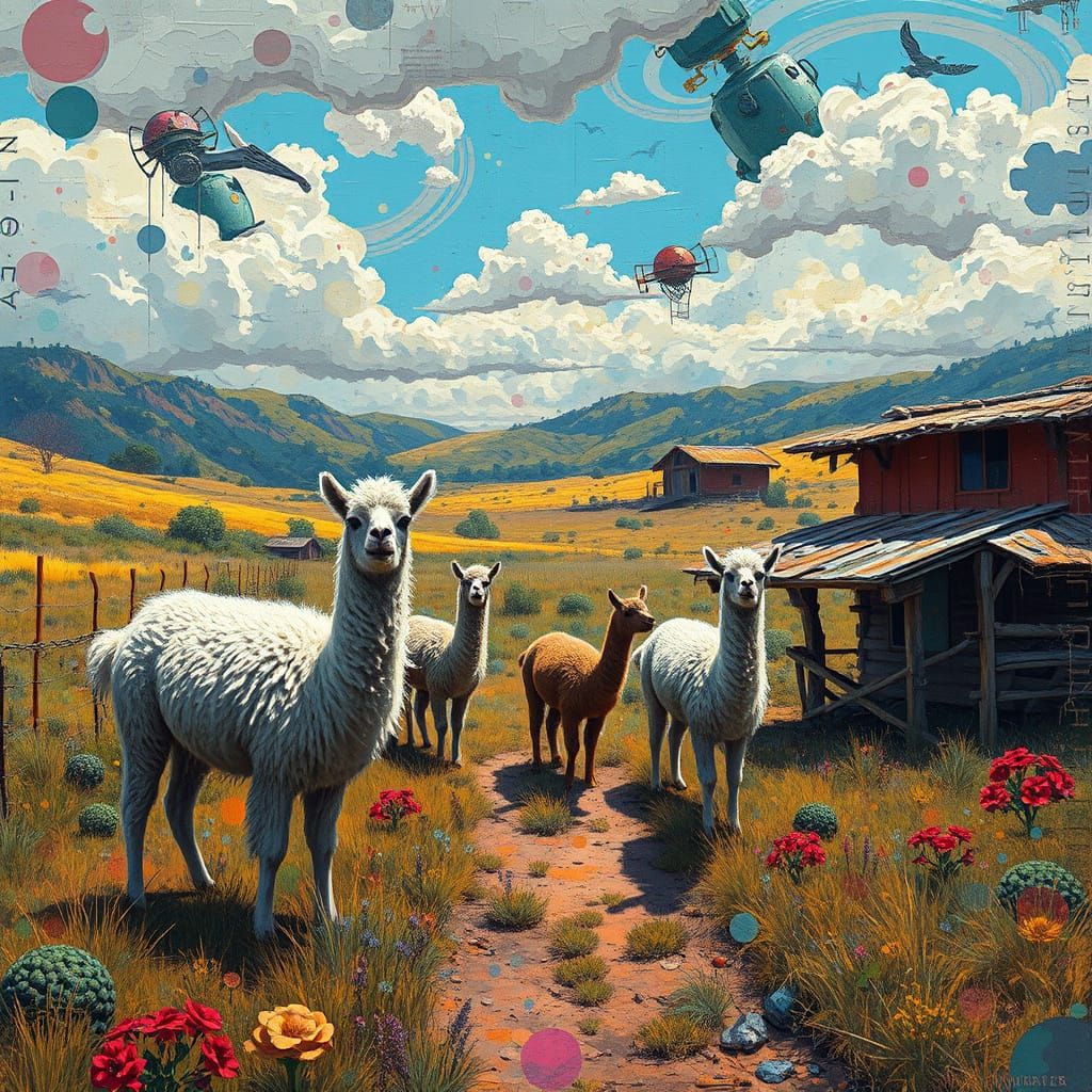 Surreal Alpaca Landscape in Neo-Expressionist Style