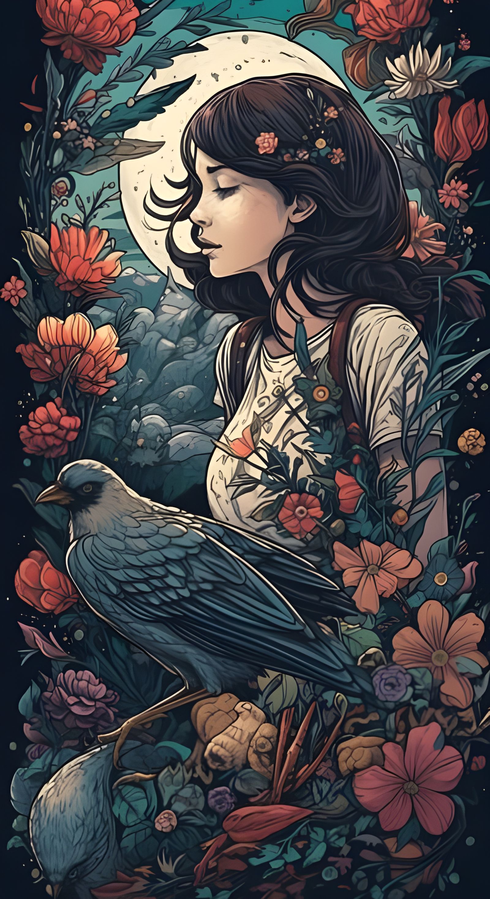 Enchanting 3D Isometric Moonlit Scene with Exotic Flowers an...