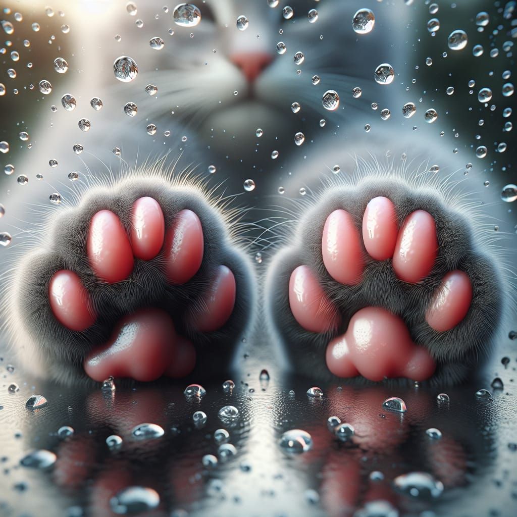 Cozy Kitten Paws Pressed Against Rainy Glass