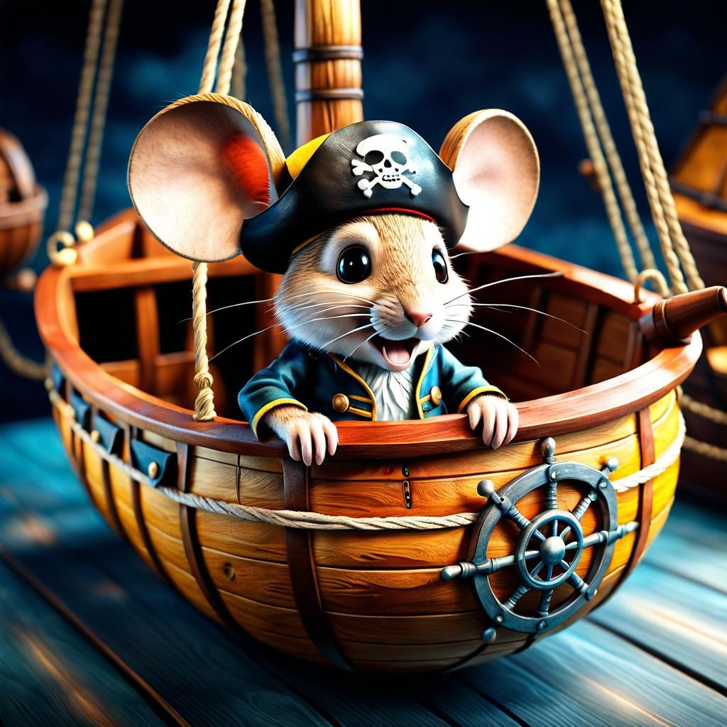 Vibrant Pirate Ship Scene in Whimsical Anime Style