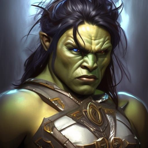 Expressionist Half-Orc Portrait in Dynamic Lighting