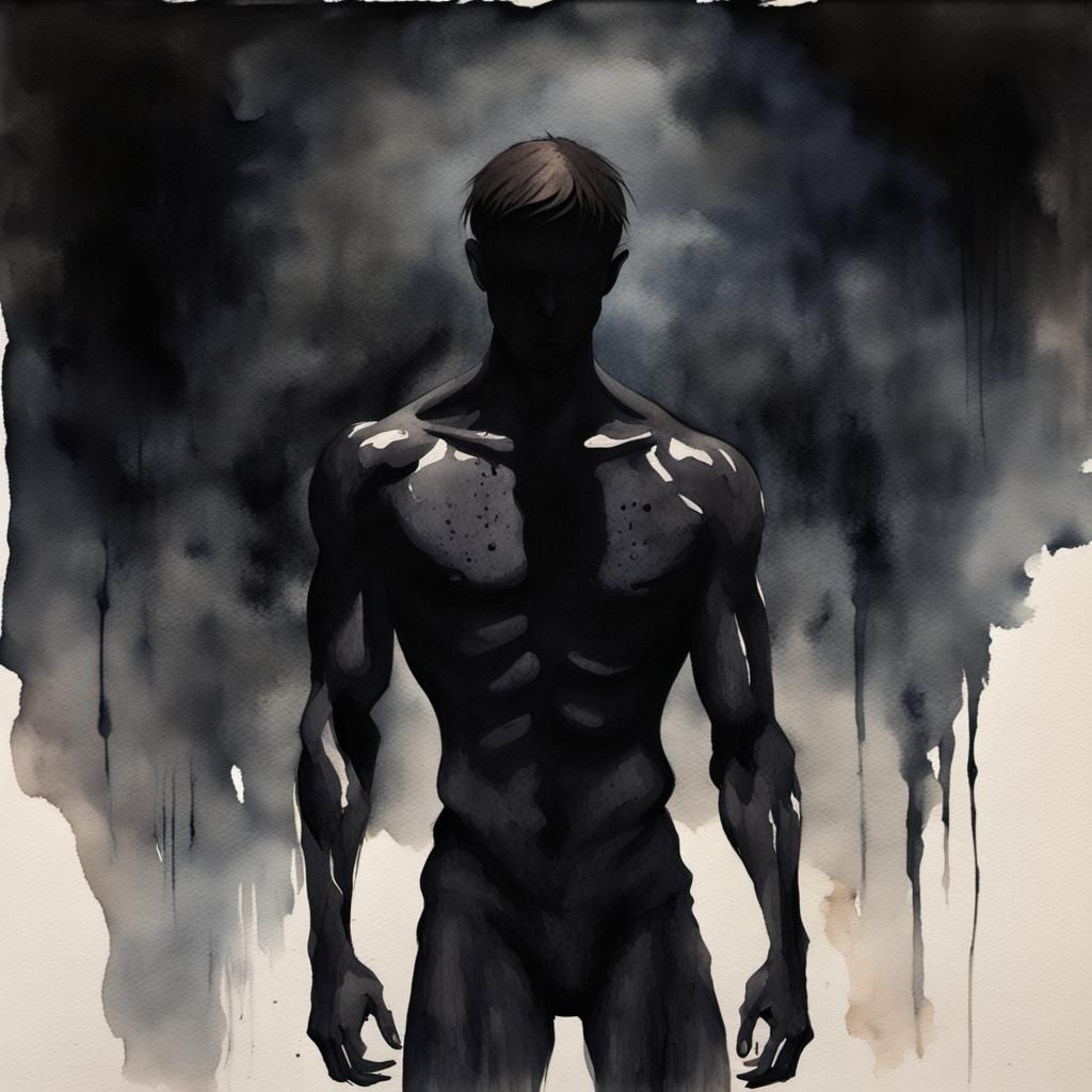 Tortured Villain Silhouette in Dark Watercolor Art