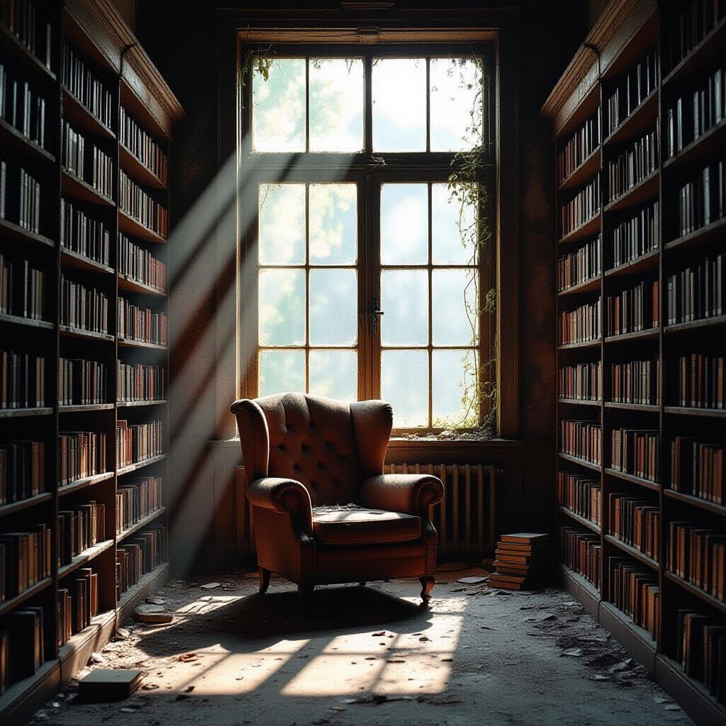 Abandoned Bookstore Solitude in Soft Light