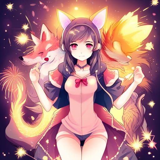 Sparkling Anime Girl with Fox Ears