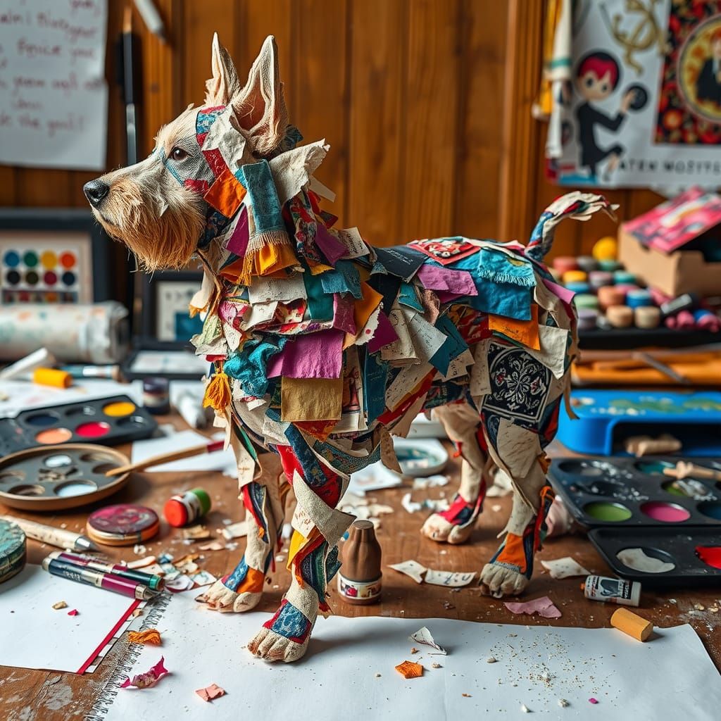 Abstract Canine Collage on Craft Table