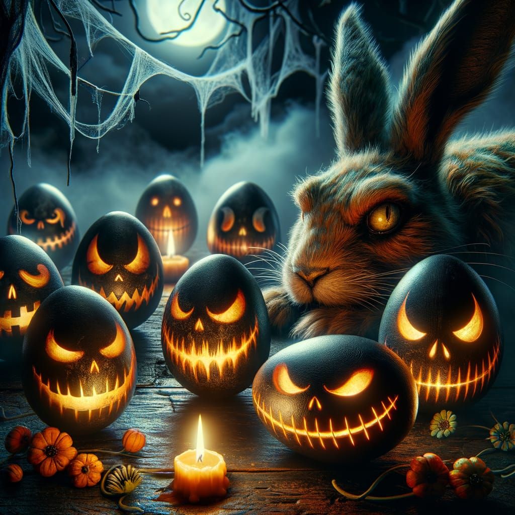 Halloween Easter Eggs With Eerie Glow and Ominous Hare
