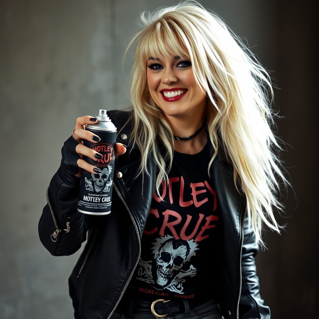 Gritty Rock Chick Smizes with Aerosol Can