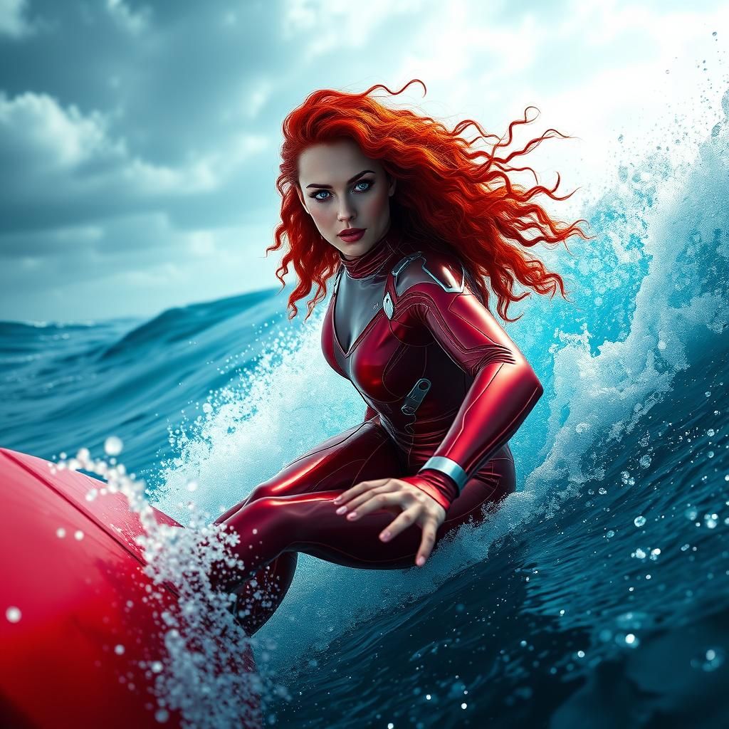 Cyberpunk Superheroine Rides the Surf