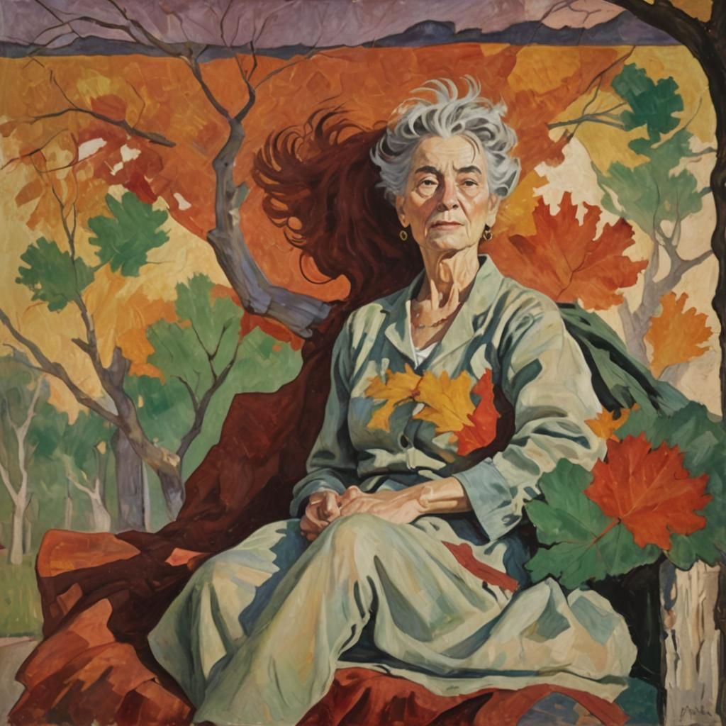 Vibrant Expressionist Portrait of a Wind-Blown Woman in Gold...