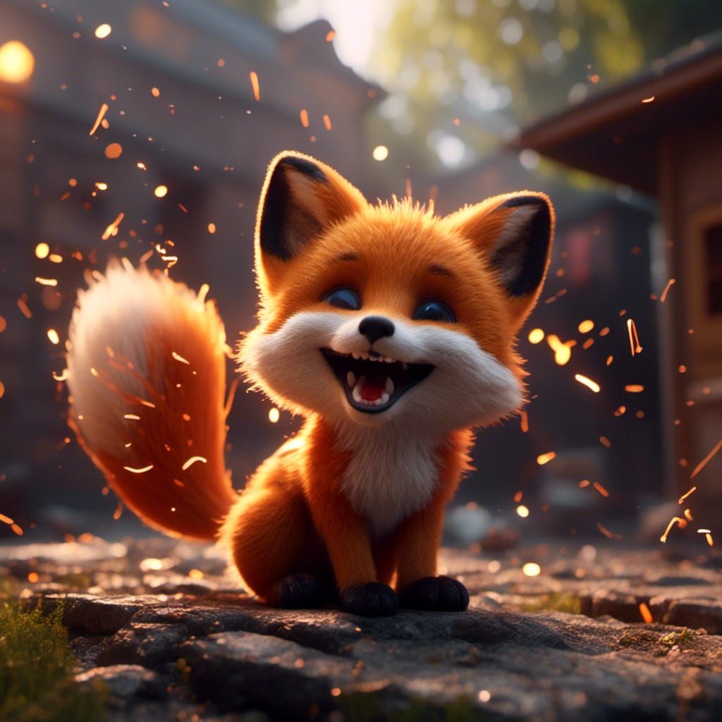 Cute Fox Cub Wields Flamethrower in Fantasy Setting