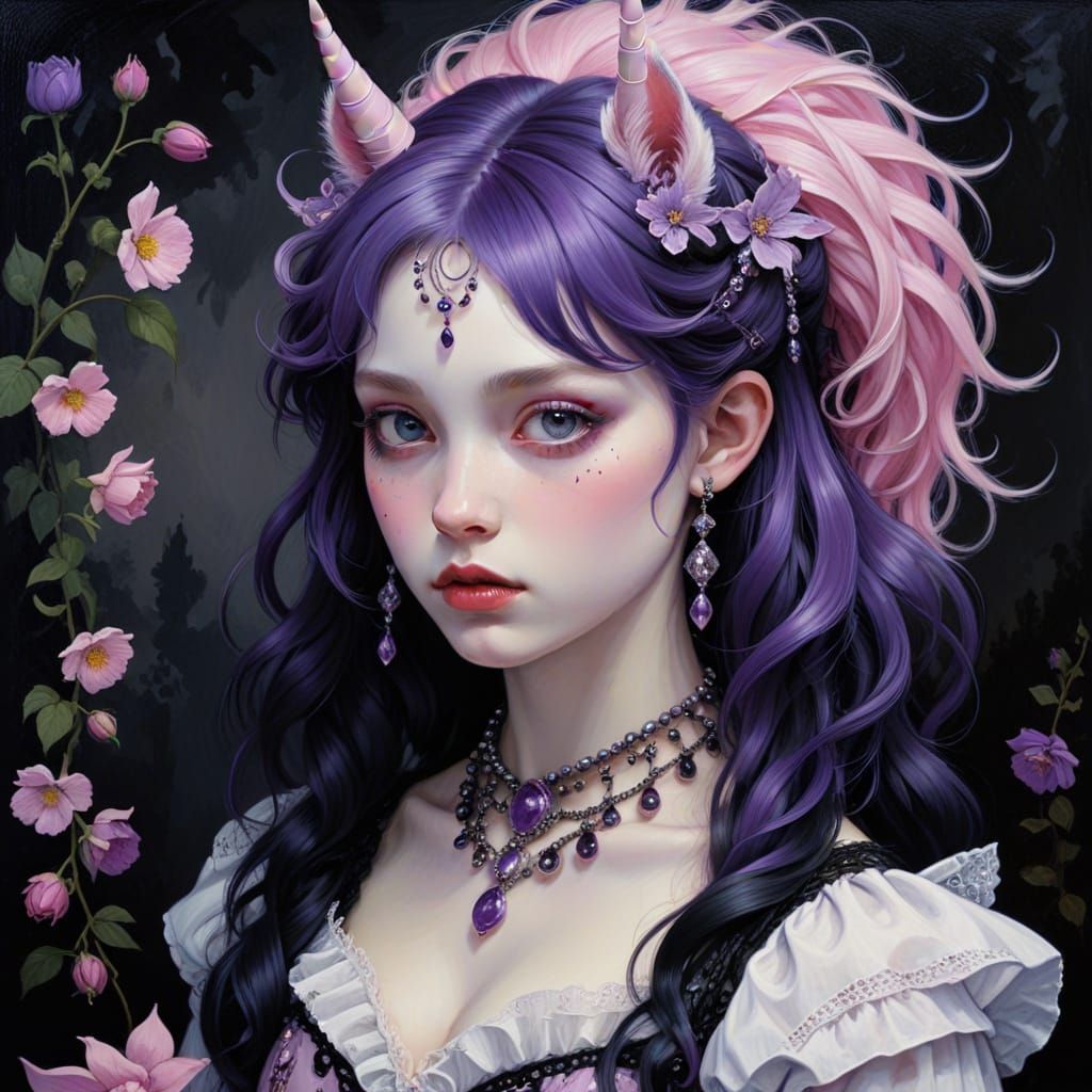 Unicorn in Naive Style with Eerie Tones