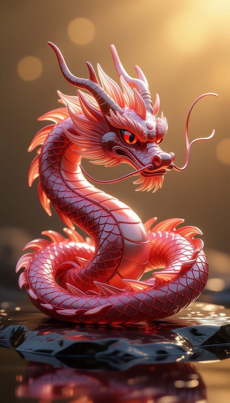 Glass Eastern Dragon 3D Render