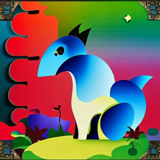 Giant Fantastical Sphinx in Vibrant Colors