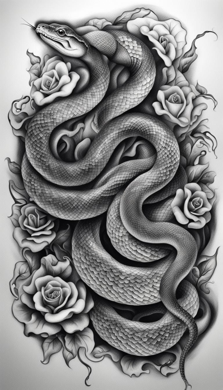 Snake Tattoo Artwork in Black and Grey