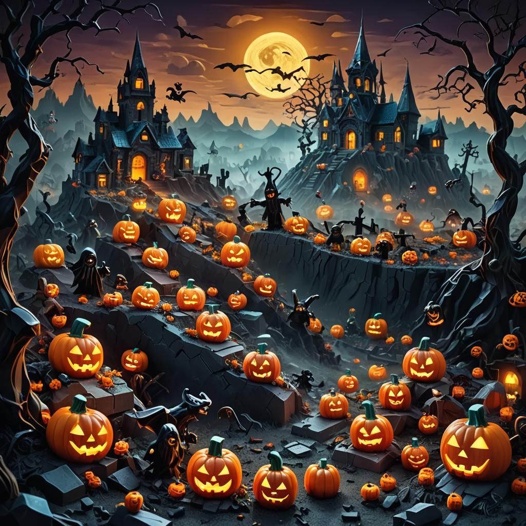 Vibrant Dark Fantasy Castle Rises from Spooky Graveyard at N...