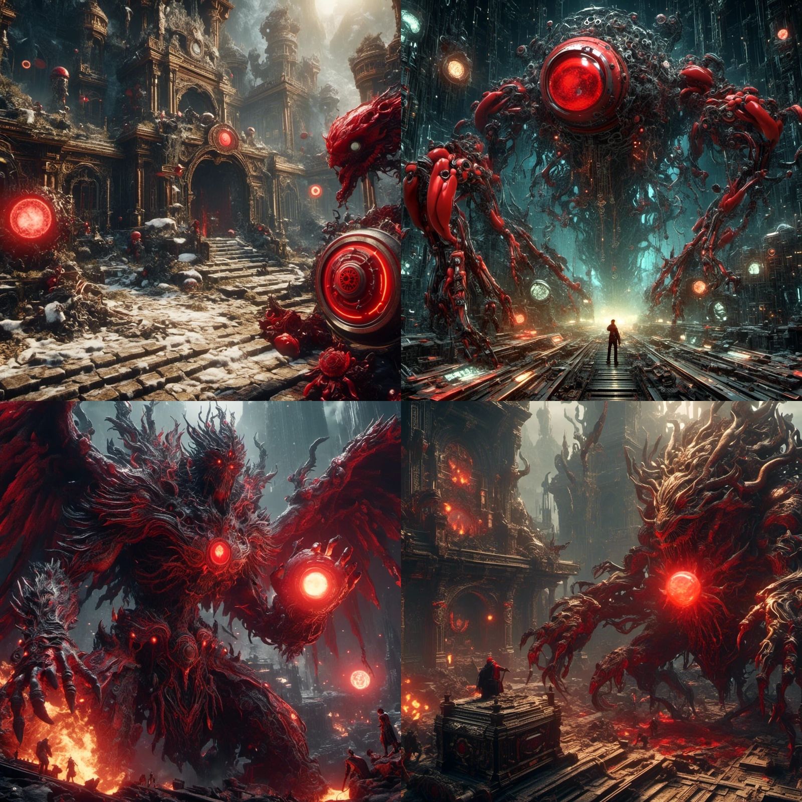 A Cyberpunk Dystopian Scene with a Red Button