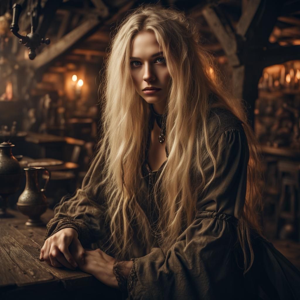 Mysterious Lovecraftian Girl in Medieval Tavern