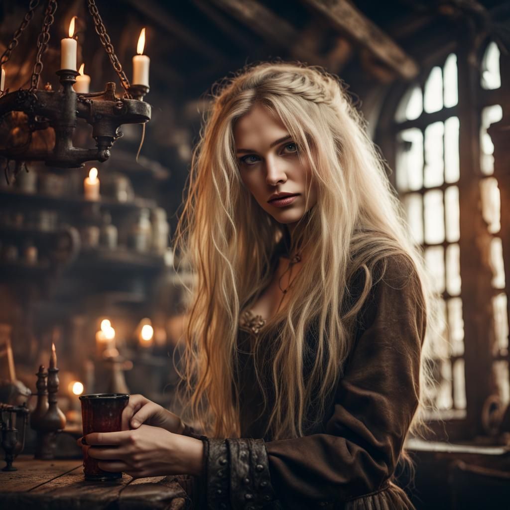 Mysterious Blonde Girl in Apocalyptic Tavern