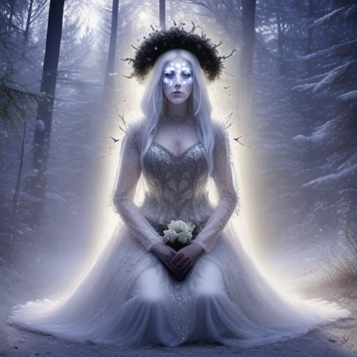 Ethereal Ghost Spirit in Dark Forest Painting