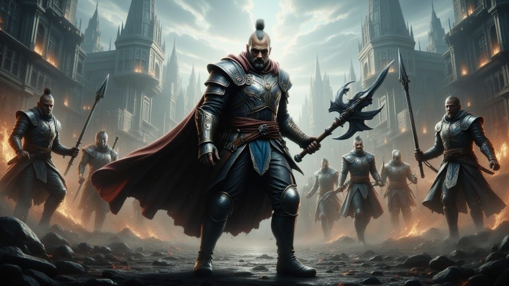 Gleaming Warrior Defends Realm in Epic Battle Scene