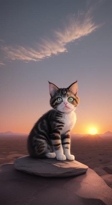 Grumpy Kitten Amidst Breathtaking Desert Sunset