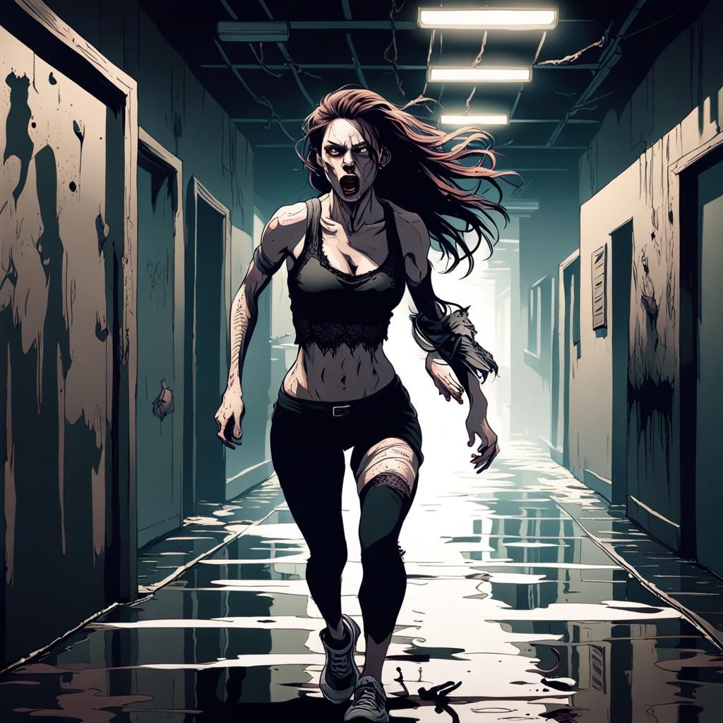 Sinister Horror Scene with a Sprinting Woman