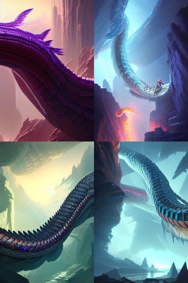 Digital Painting of Iridescent Midgar Serpent in Reverent De...