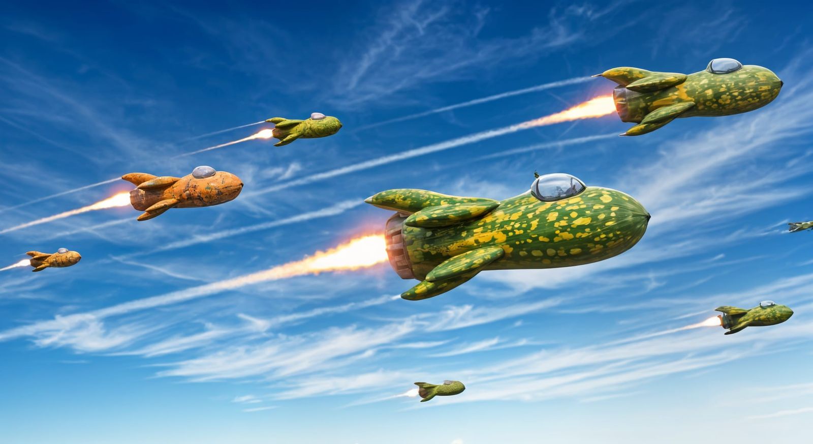 Vibrant Gourdships Soar Through the Sky in a High-Speed Aeri...
