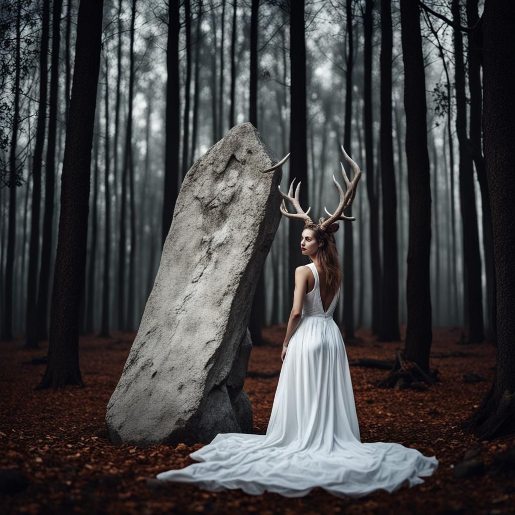 Gothic Priestess in the Moonlit Forest