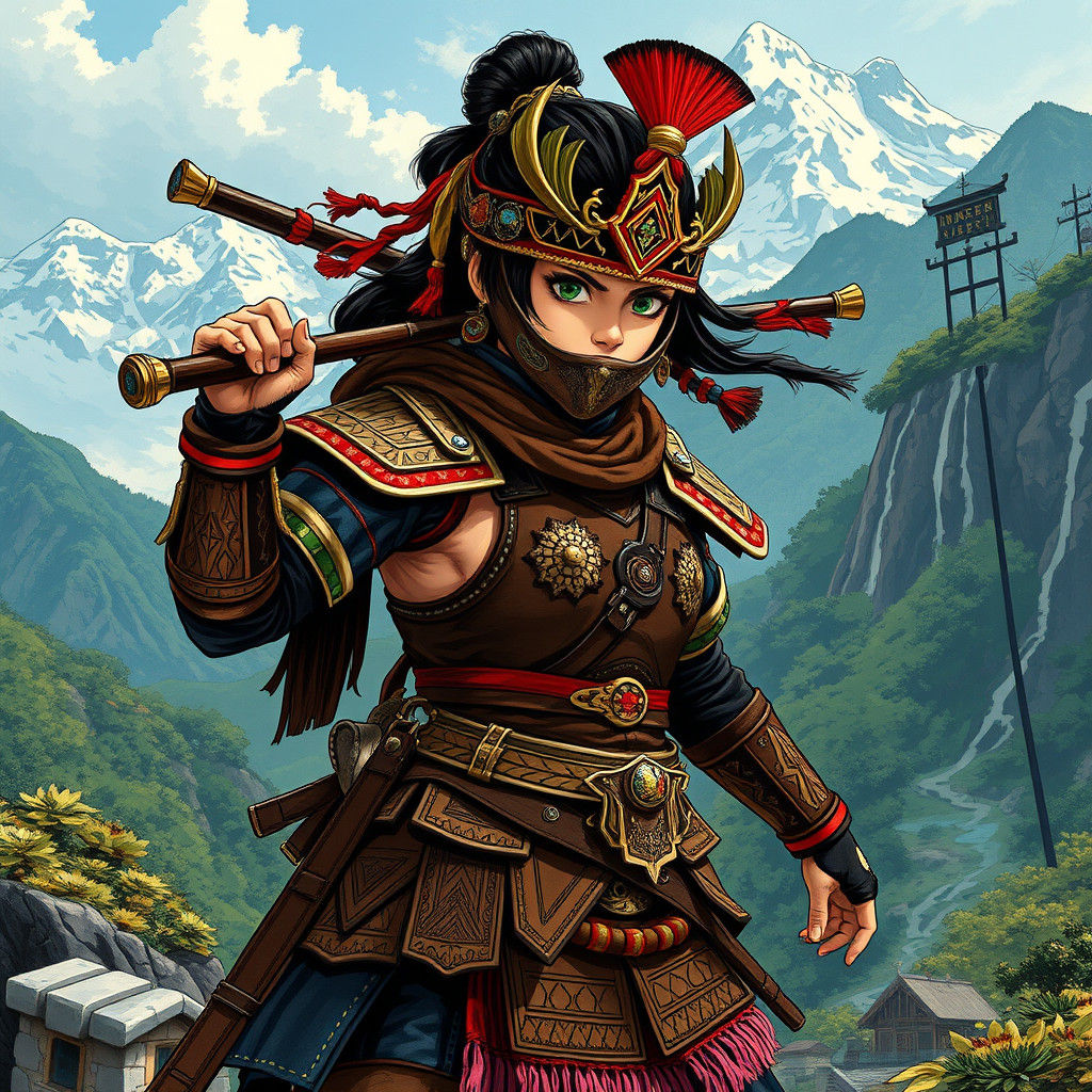 Empowered Himalayan Warrior Princess in Vibrant Anime-Inspir...
