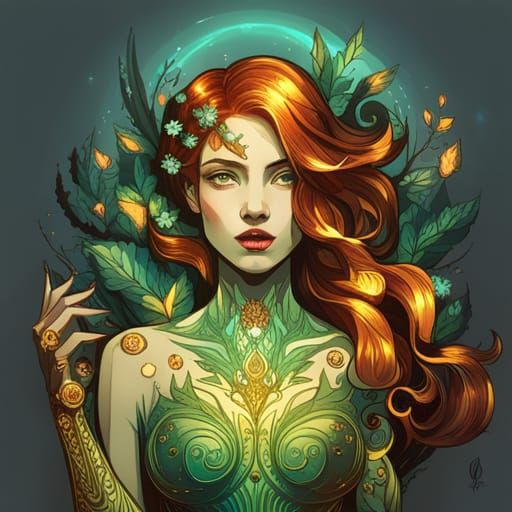 Bioluminescent Poison Ivy in Cyberpunk Art