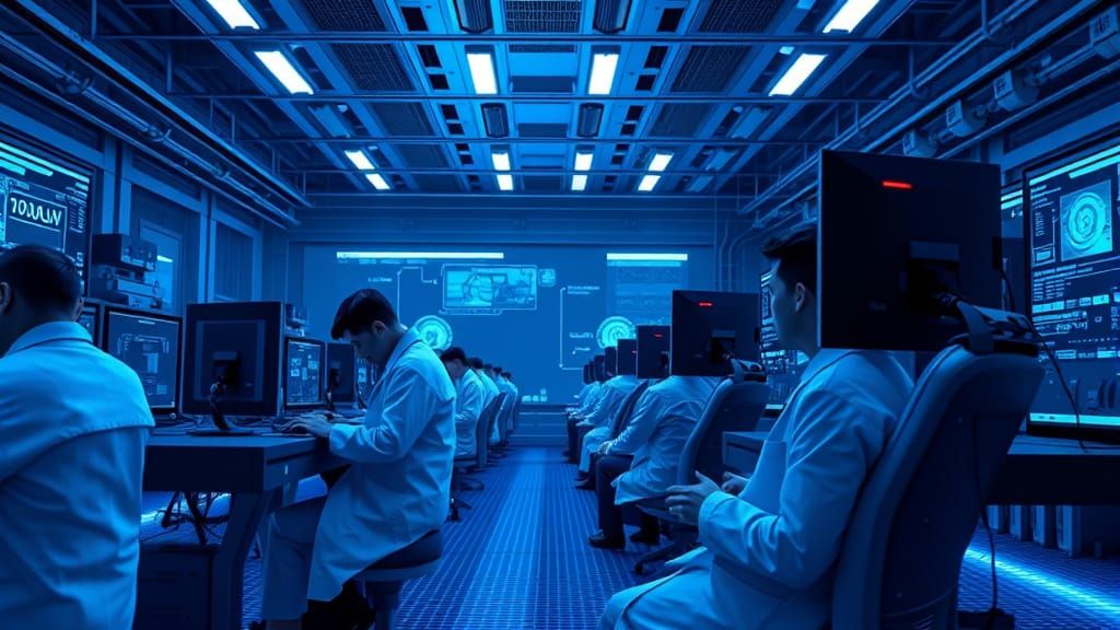 High-Tech Coders in Futuristic Lab Setting