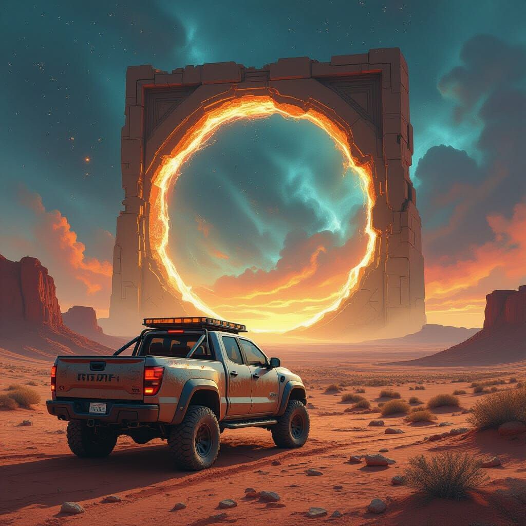Pickup Truck Gazing into Alien Portal