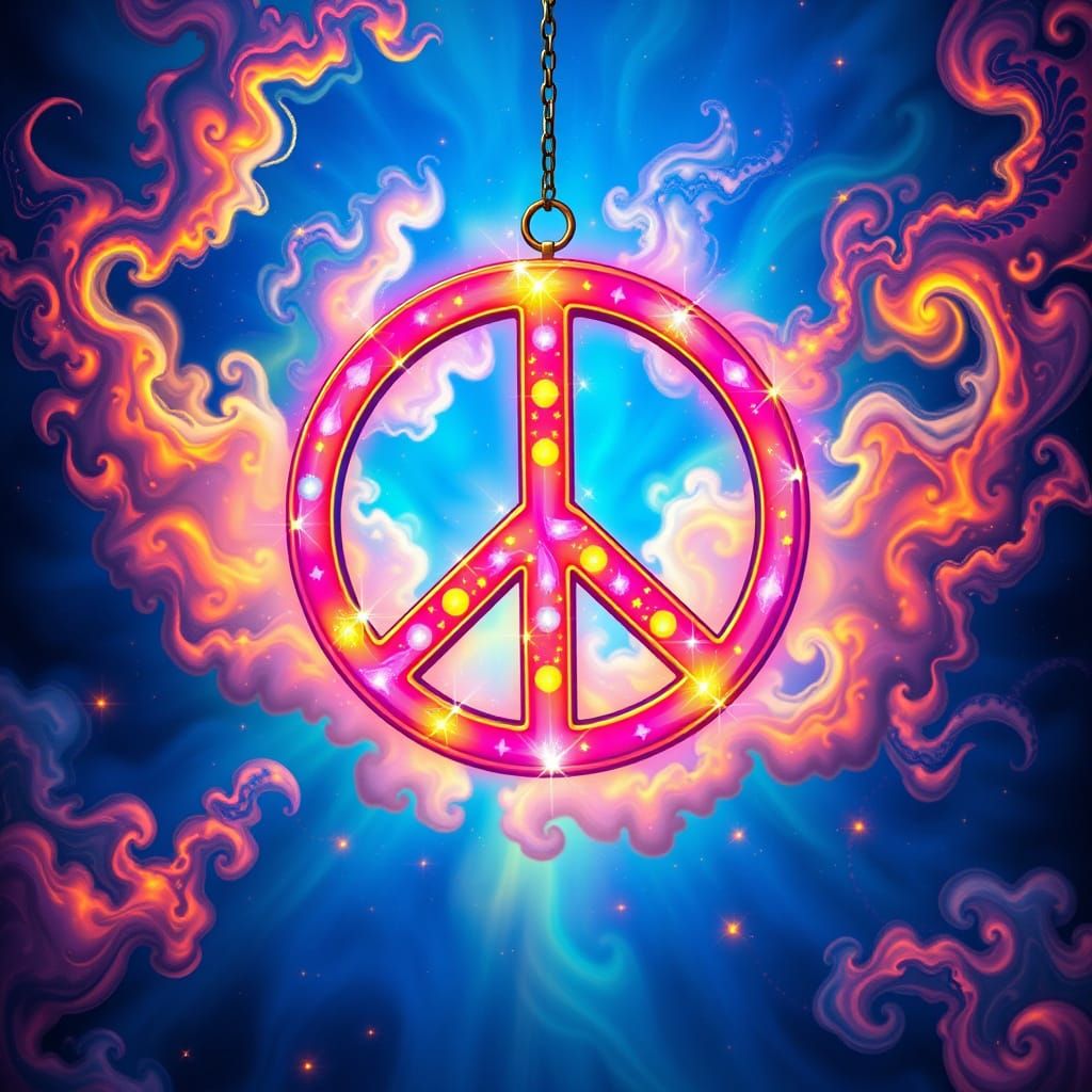 Glowing Peace Sign in a Dreamlike, Iridescent Aura