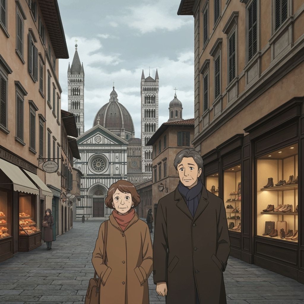 Couple Strolls Through Historic Italian City in Autumn