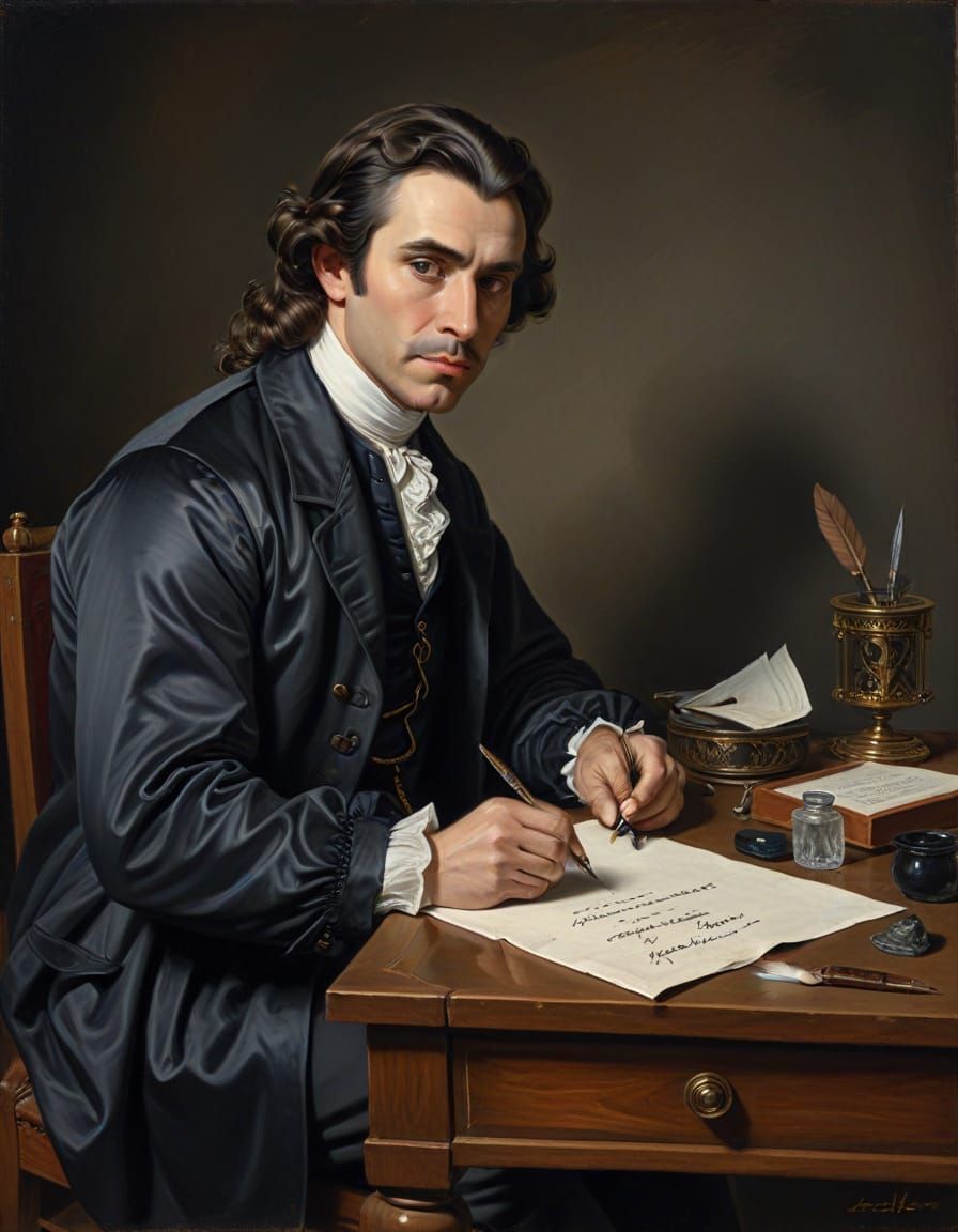 Man Writing with Quill in Diego Velázquez Style