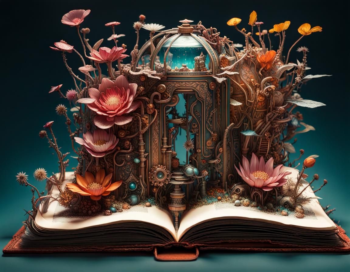 Miniature Wonderland with Rotating Metal Flowers Inside a Bo...