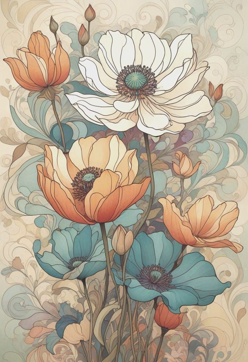 Impressionist Lotus Bloom in Vibrant Warm Colors