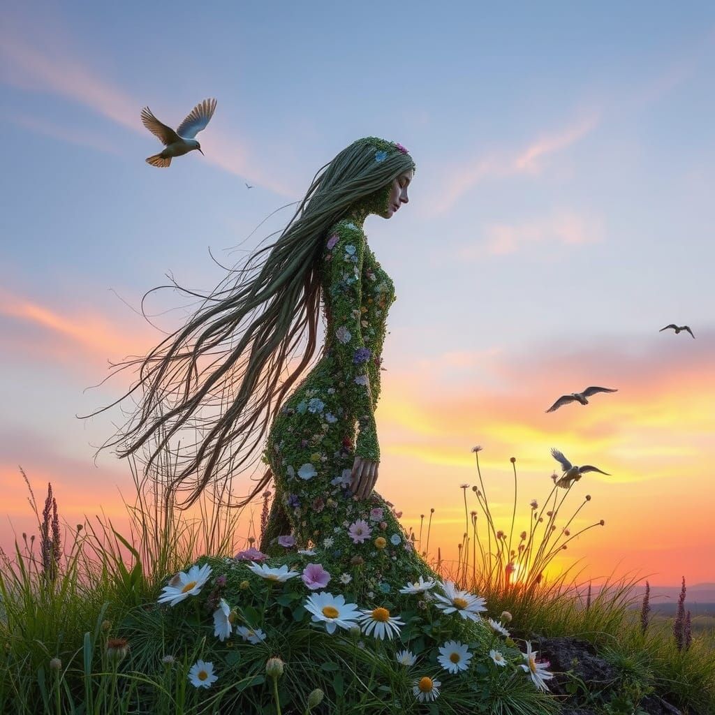 Ephemeral Land Art: Woman and Nature United