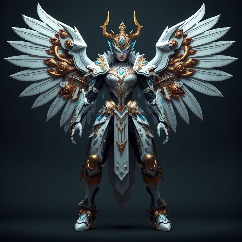 Regal Steam-Powered Valkyrie in Snow-White Armor