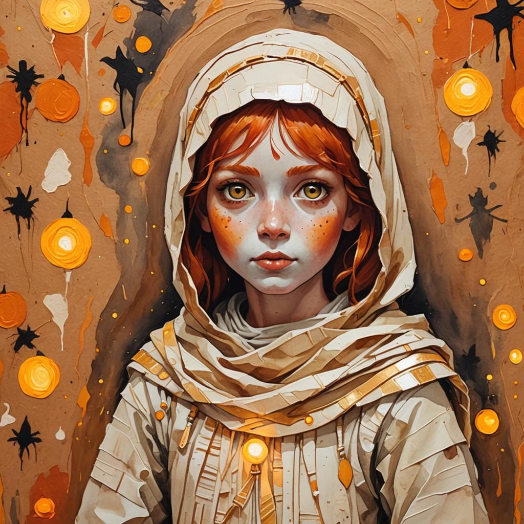 Whimsical Mummy Portrait in Folk Art Style