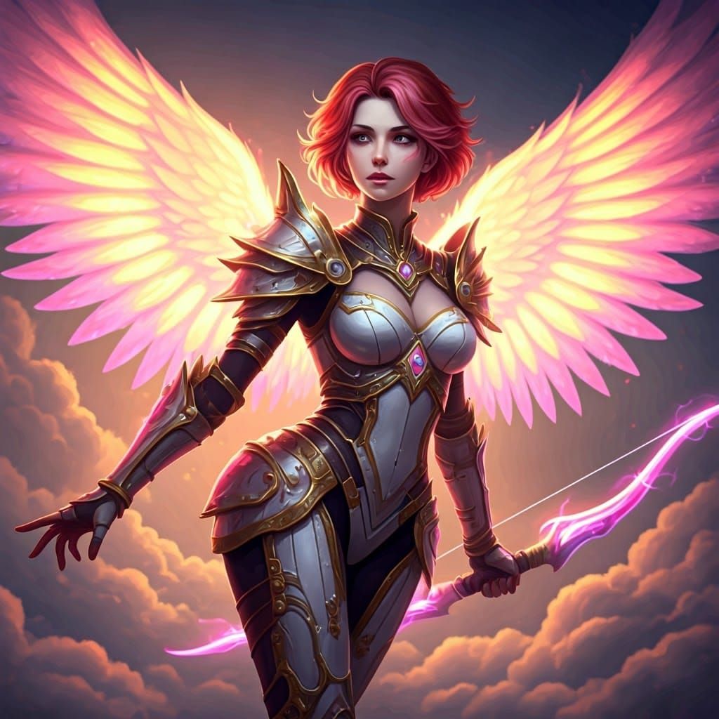 Glamor Gothic Fantasy Archer Soars on Rainbow Wings