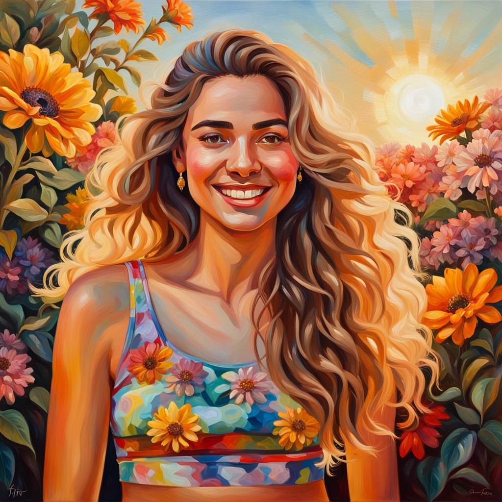 Confident Woman in Vibrant Oil Painting