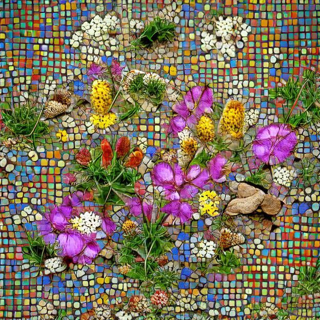 Vibrant Wildflowers in Mosaic Art