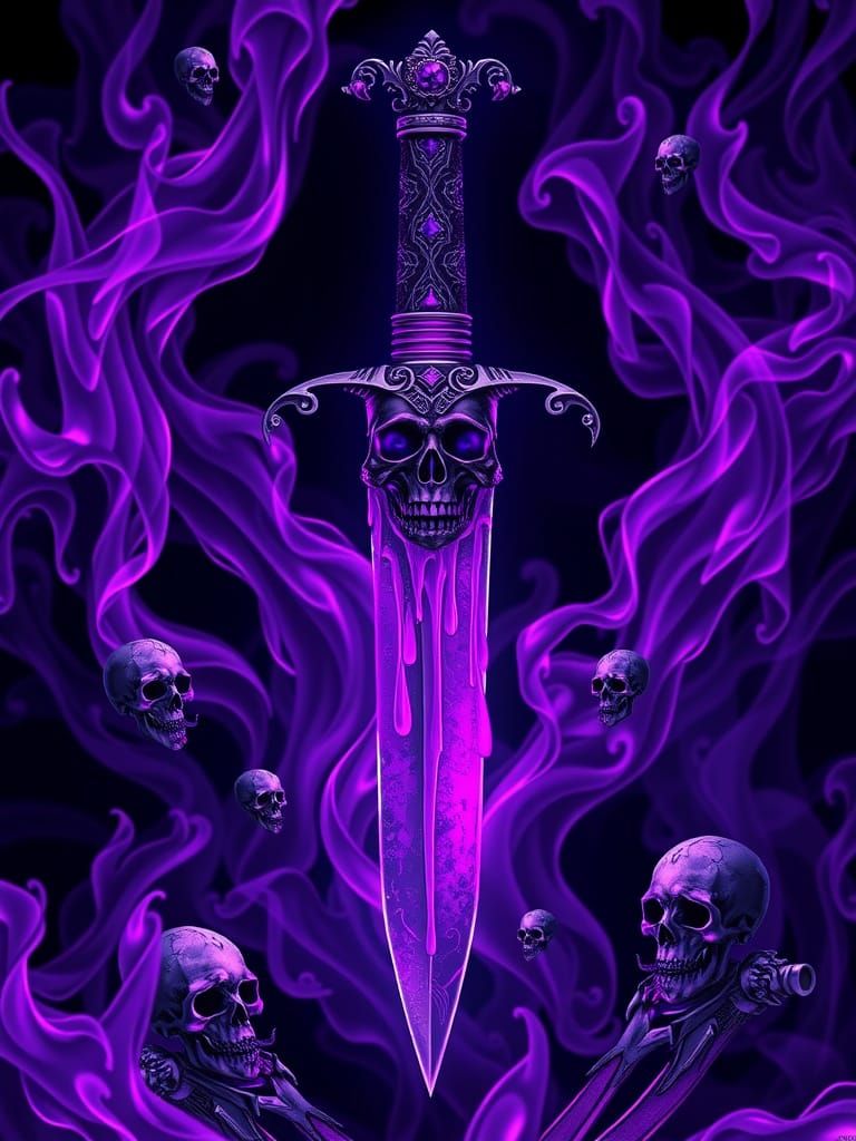Cursed Dagger Tattoo with Glowing Skull Hilt