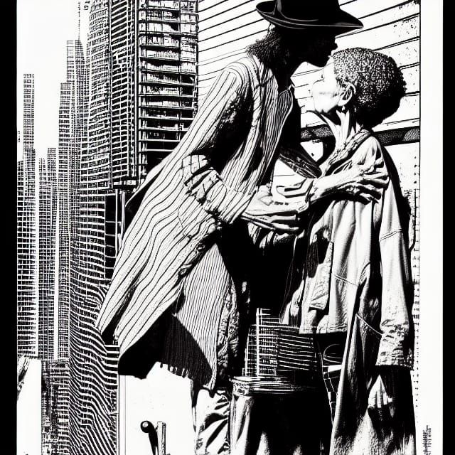 Ink Style Portrayal of Selfless Kindness