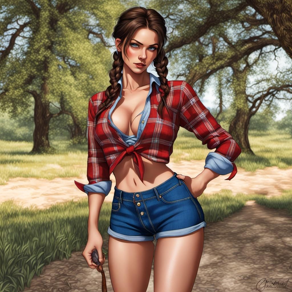 Cartoon Farm Girl in Daisy Duke Shorts