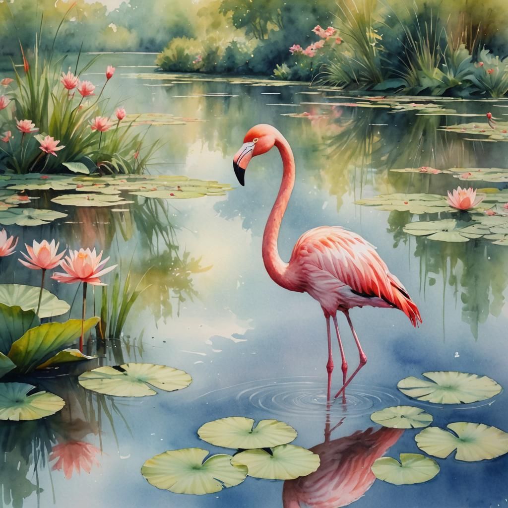 Serene Flamingo in a Peaceful Lake