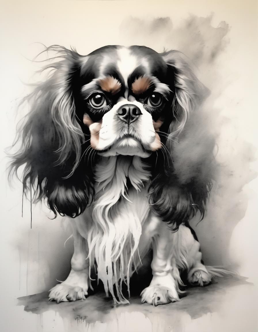 A Whimsical King Charles Spaniel in Watercolor Style