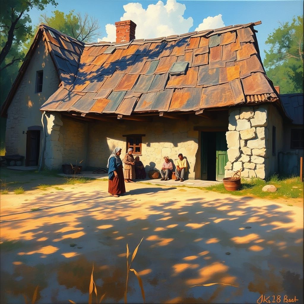 Impressionist Masterpiece: Rustic House in Luminous Daylight